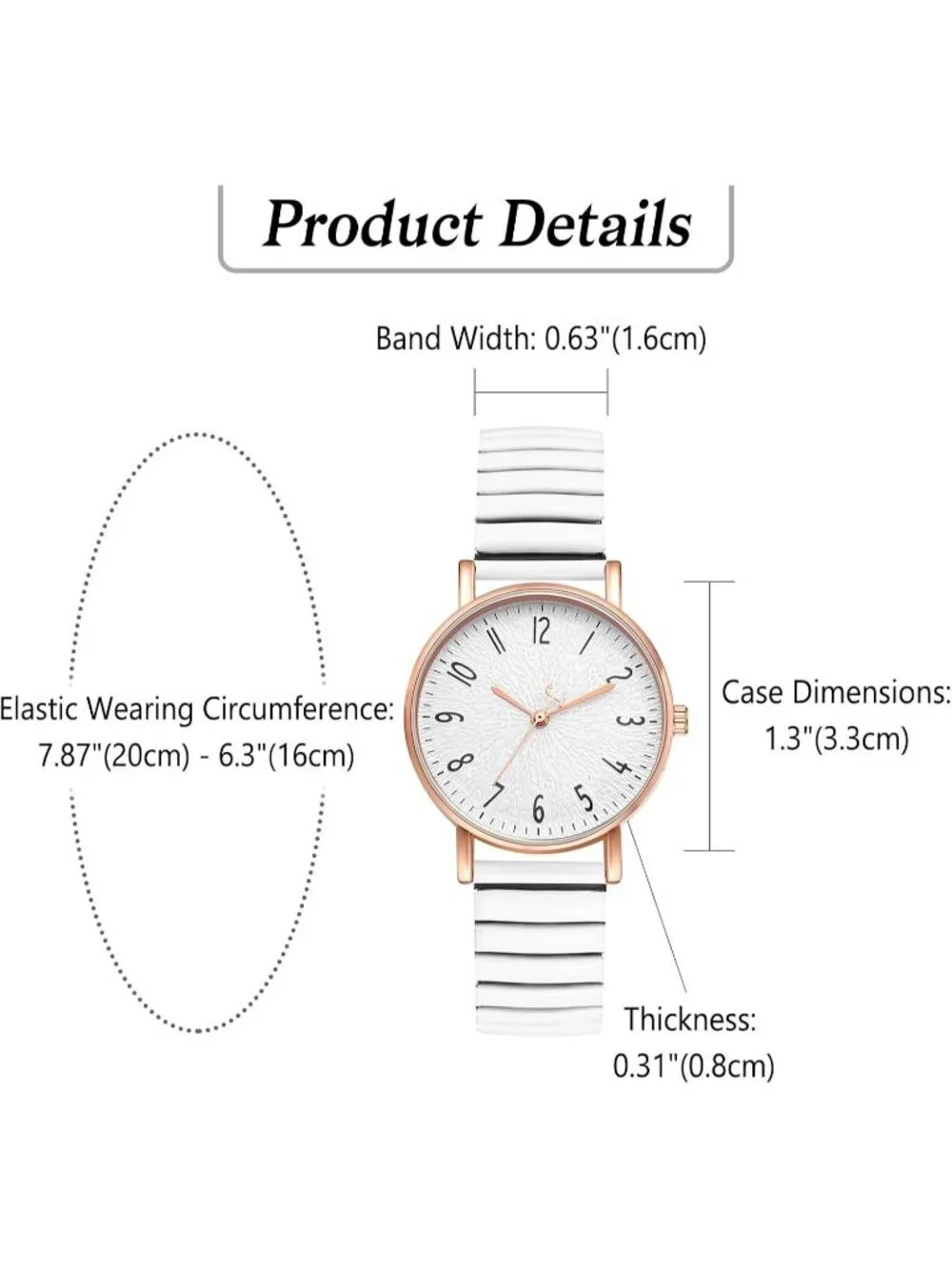 Women's White Analog Quartz Elastic Strap Arabic Numerals Waterproof Wrist Watch